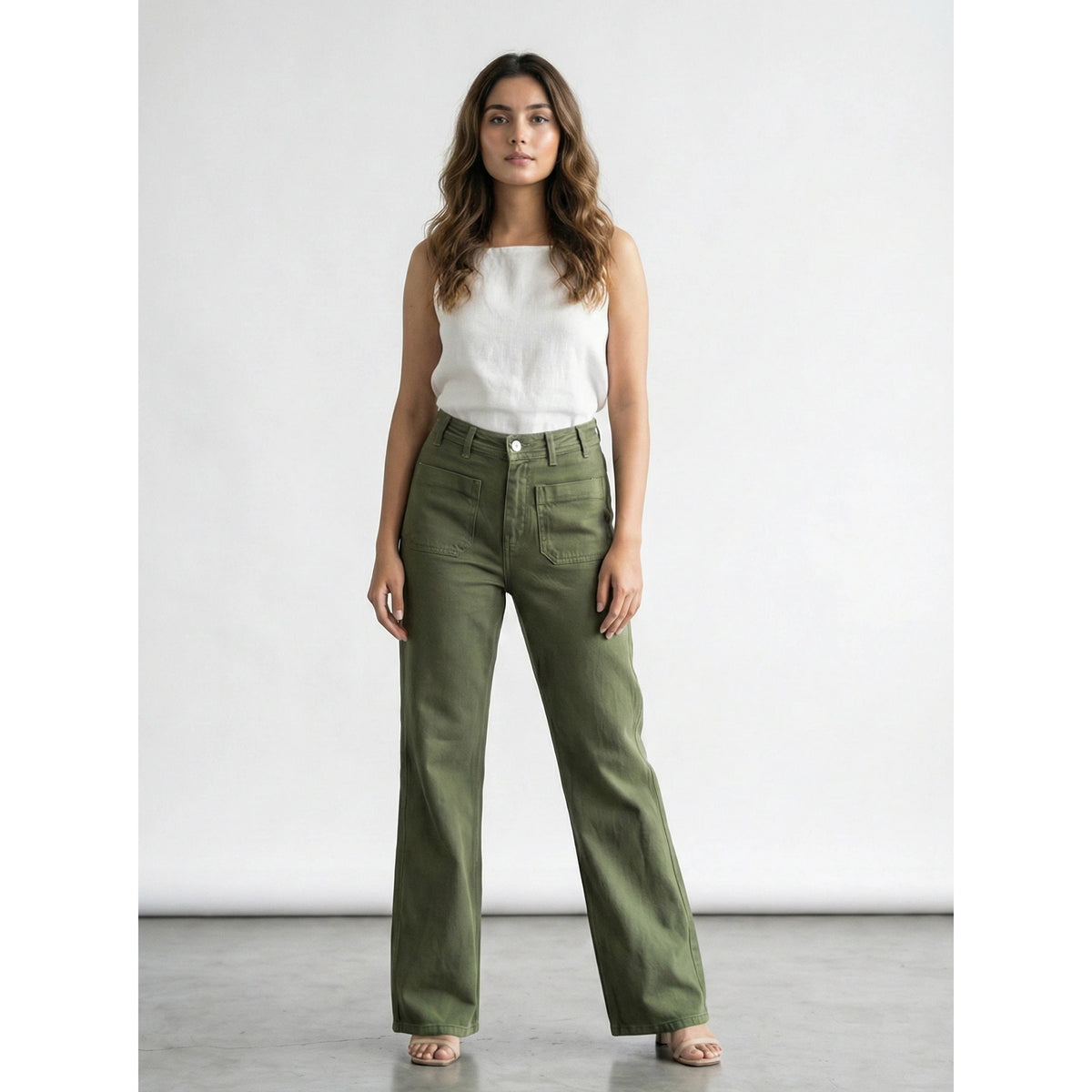 Olive Wide Leg Jeans | Montivo Pakistan