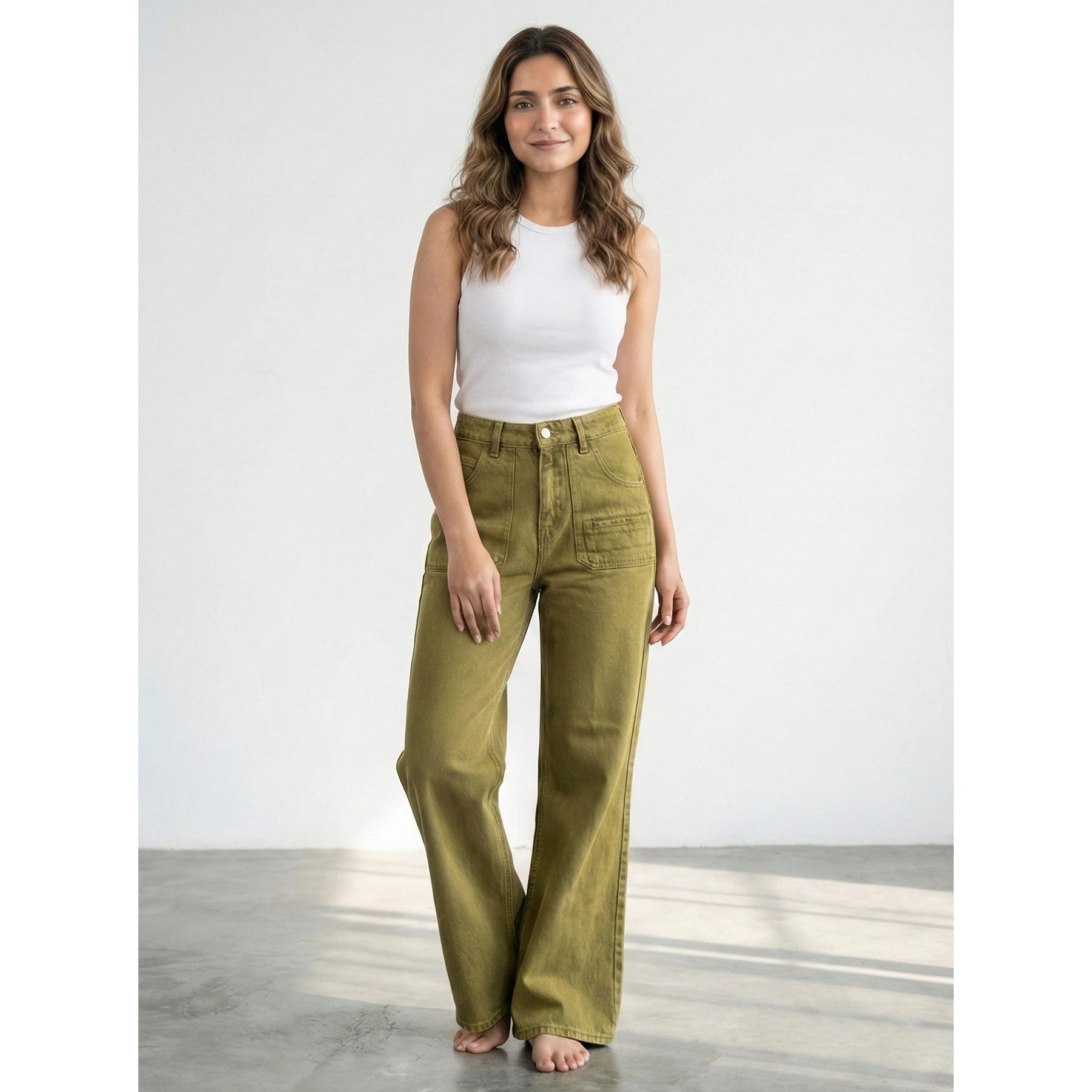 Green Wide Leg Flare Jeans | Montivo Pakistan