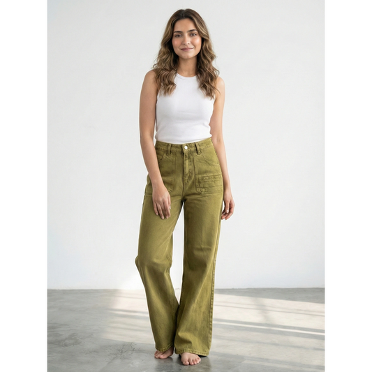 Green Wide Leg Flare Jeans