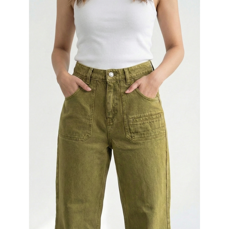 Green Wide Leg Flare Jeans | Montivo Pakistan