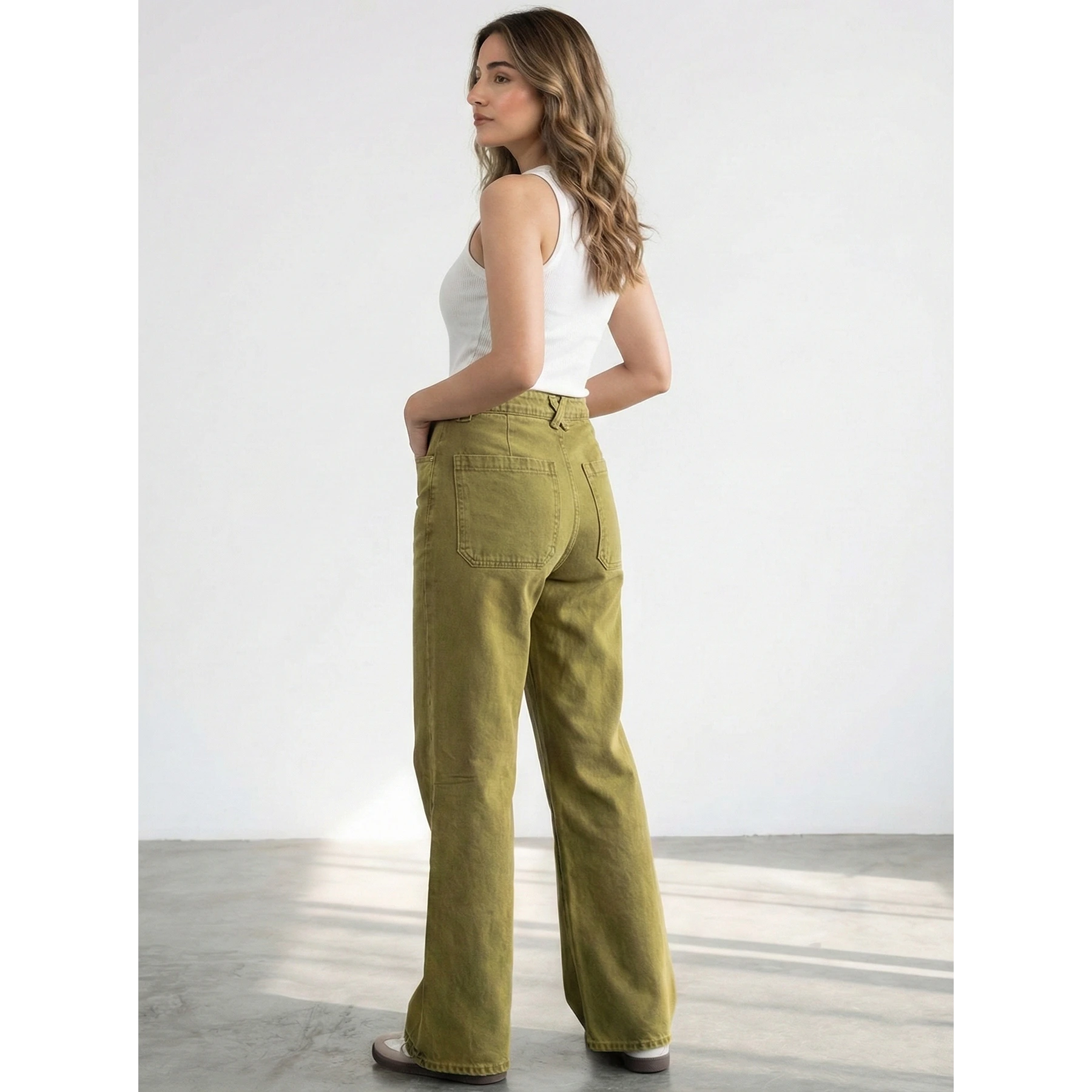 Green Wide Leg Flare Jeans | Montivo Pakistan