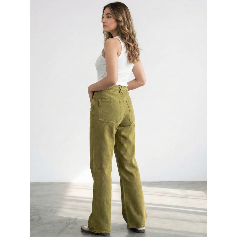 Green Wide Leg Flare Jeans | Montivo Pakistan