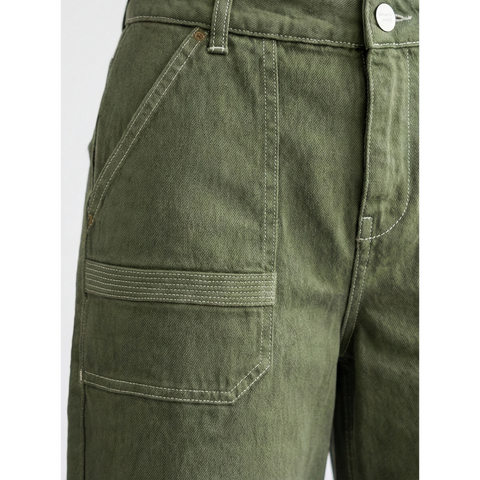 Olive Wide Leg Cropped Jeans | Montivo Pakistan