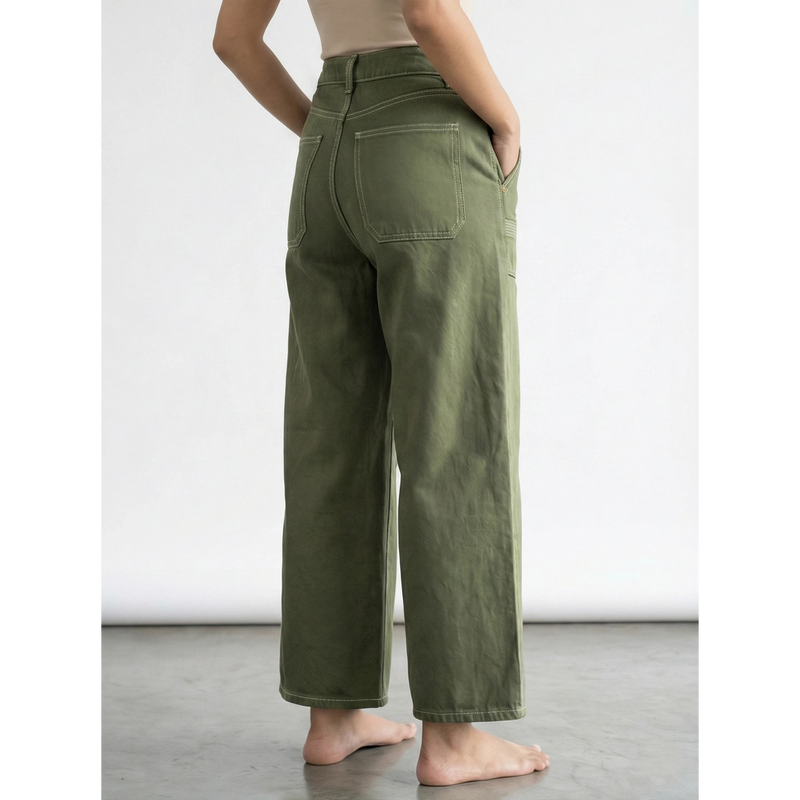 Olive Wide Leg Cropped Jeans | Montivo Pakistan
