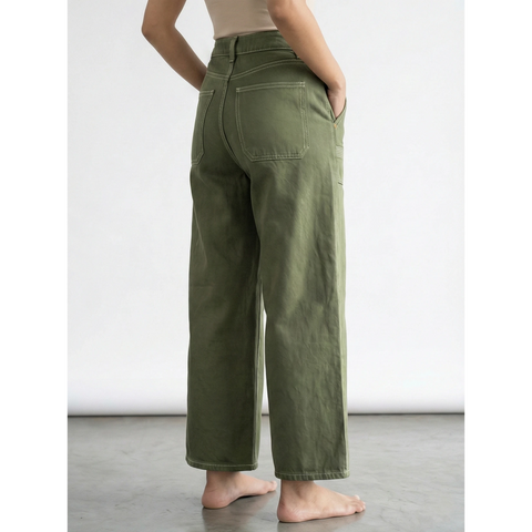 Olive Wide Leg Cropped Jeans | Montivo Pakistan