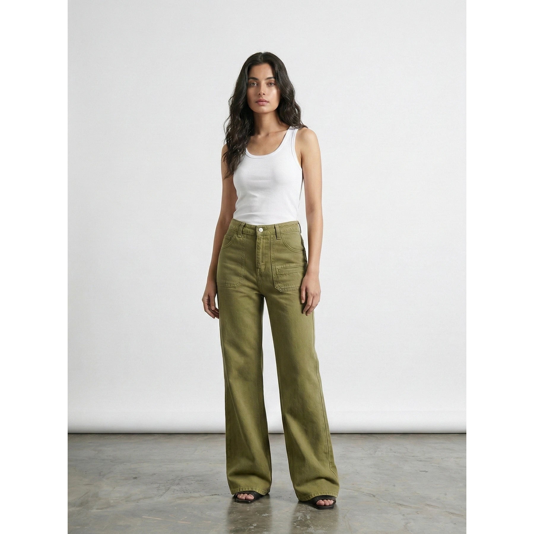 Green Wide Leg Flare Jeans | Montivo Pakistan