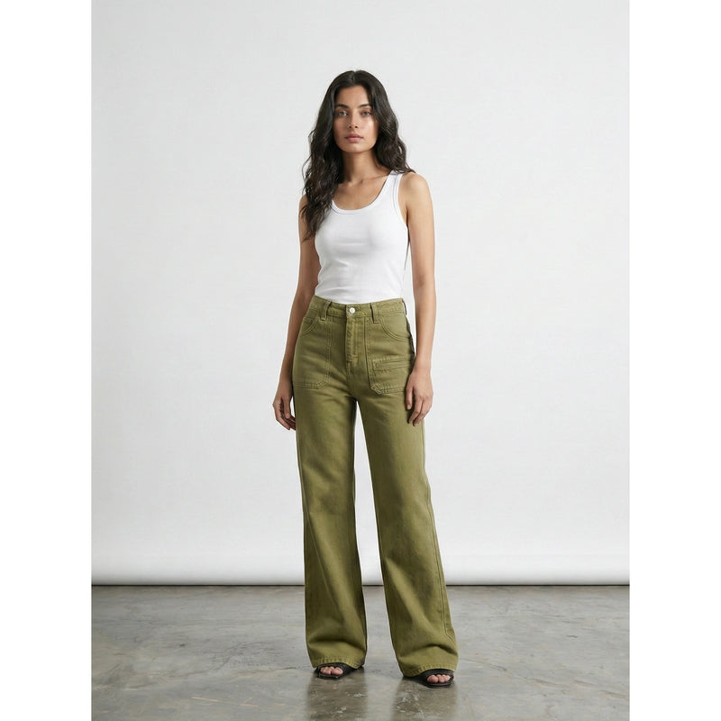 Green Wide Leg Flare Jeans | Montivo Pakistan