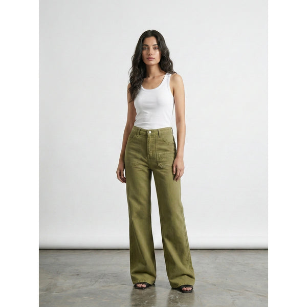 Green Wide Leg Flare Jeans | Montivo Pakistan