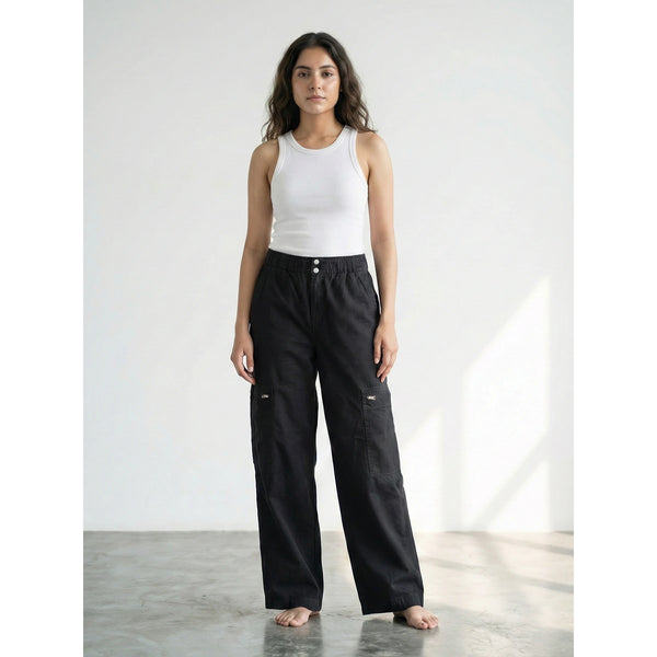 Black Wide Leg Denim Trousers | Montivo Pakistan