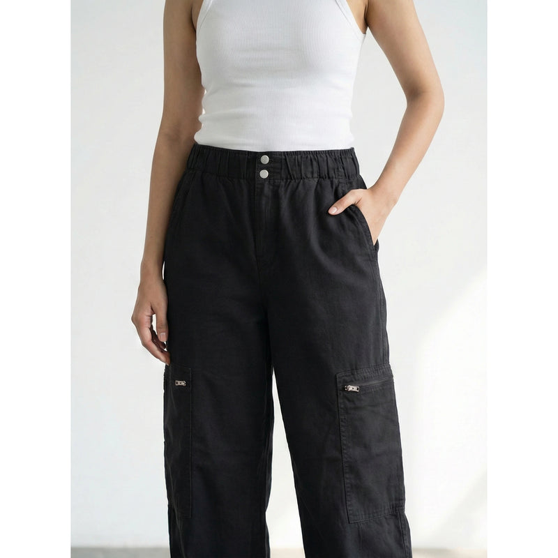 Black Wide Leg Denim Trousers | Montivo Pakistan