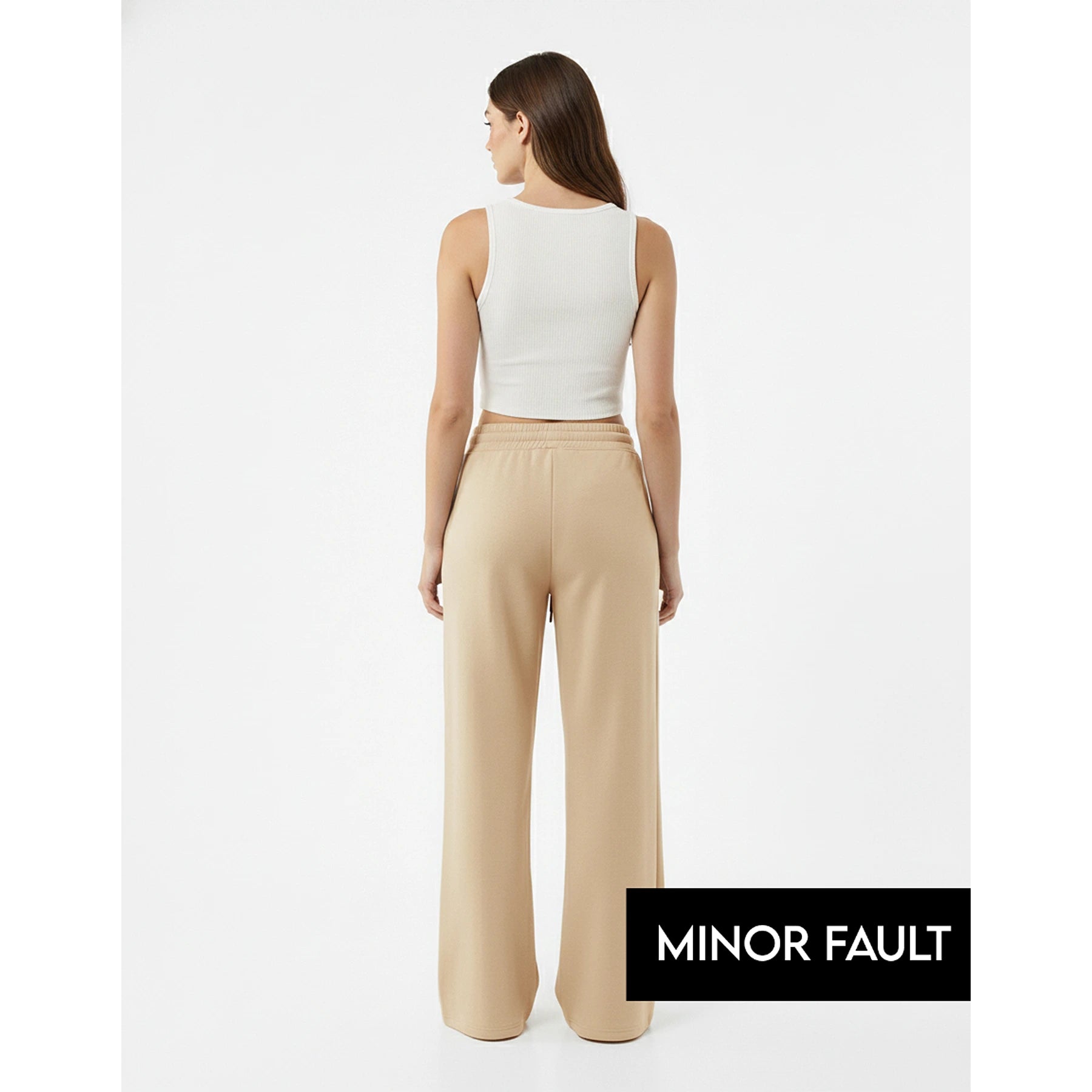 (Minor Fault) Beige Pleated Wide Leg Trousers | Montivo Pakistan