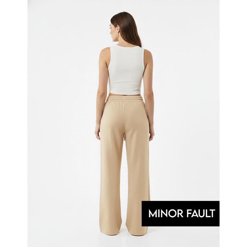 (Minor Fault) Beige Pleated Wide Leg Trousers | Montivo Pakistan