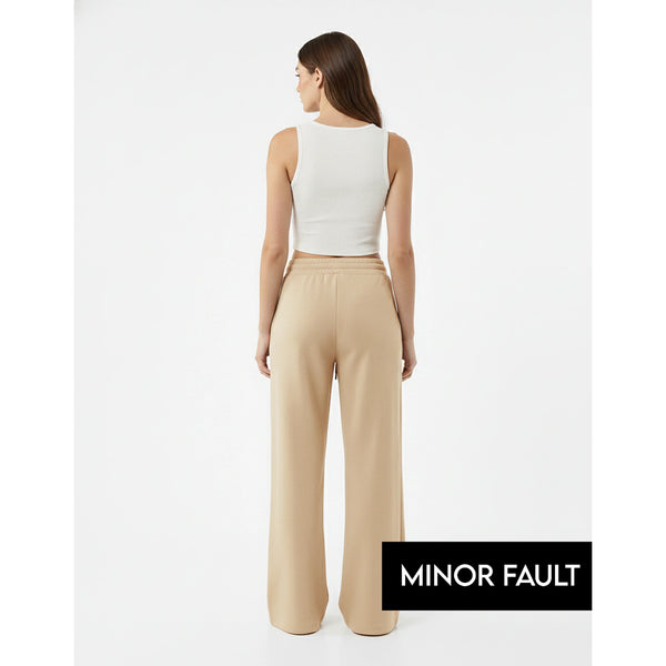 (Minor Fault) Beige Pleated Wide Leg Trousers | Montivo Pakistan
