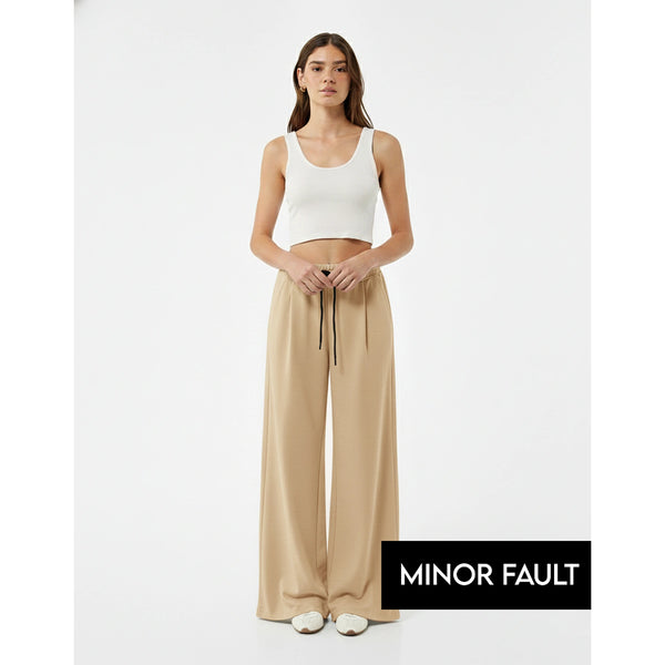 (Minor Fault) Beige Pleated Wide Leg Trousers | Montivo Pakistan