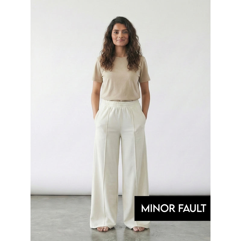 (Minor Fault) Off-White Front Seam Wide Leg Trousers | Montivo Pakistan