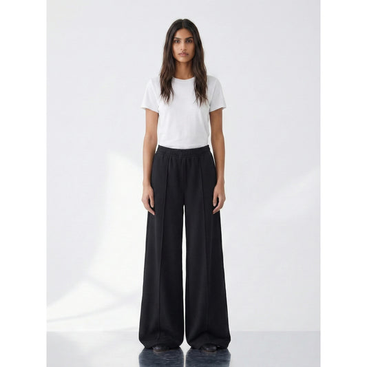 Black Front Seam Wide Leg Trousers