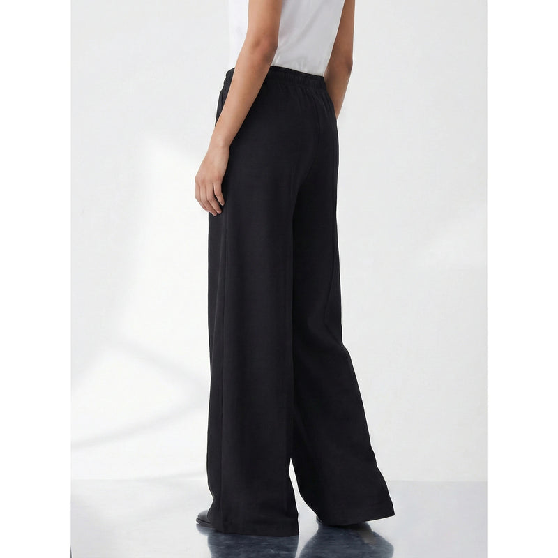Black Front Seam Wide Leg Trousers | Montivo Pakistan