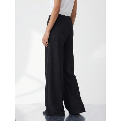 Black Front Seam Wide Leg Trousers