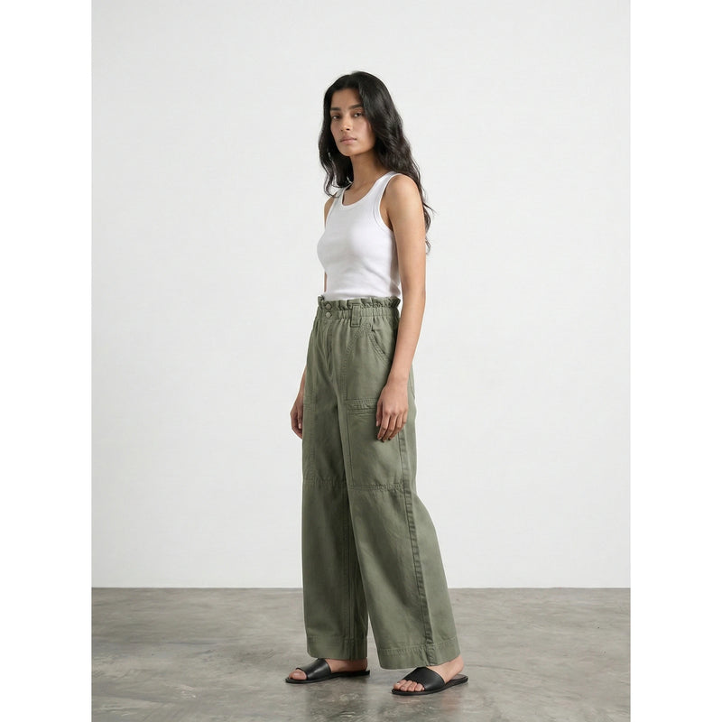 Olive Wide Leg Paper Bag Culottes Jeans | Montivo Pakistan