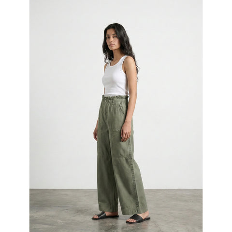 Olive Wide Leg Paper Bag Culottes Jeans | Montivo Pakistan