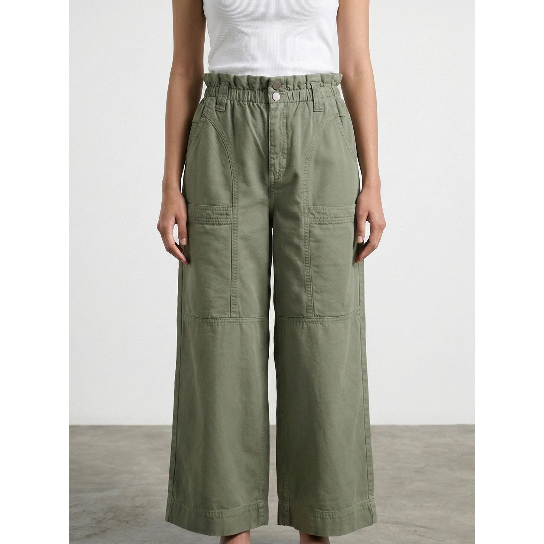 Olive Wide Leg Paper Bag Culottes Jeans | Montivo Pakistan