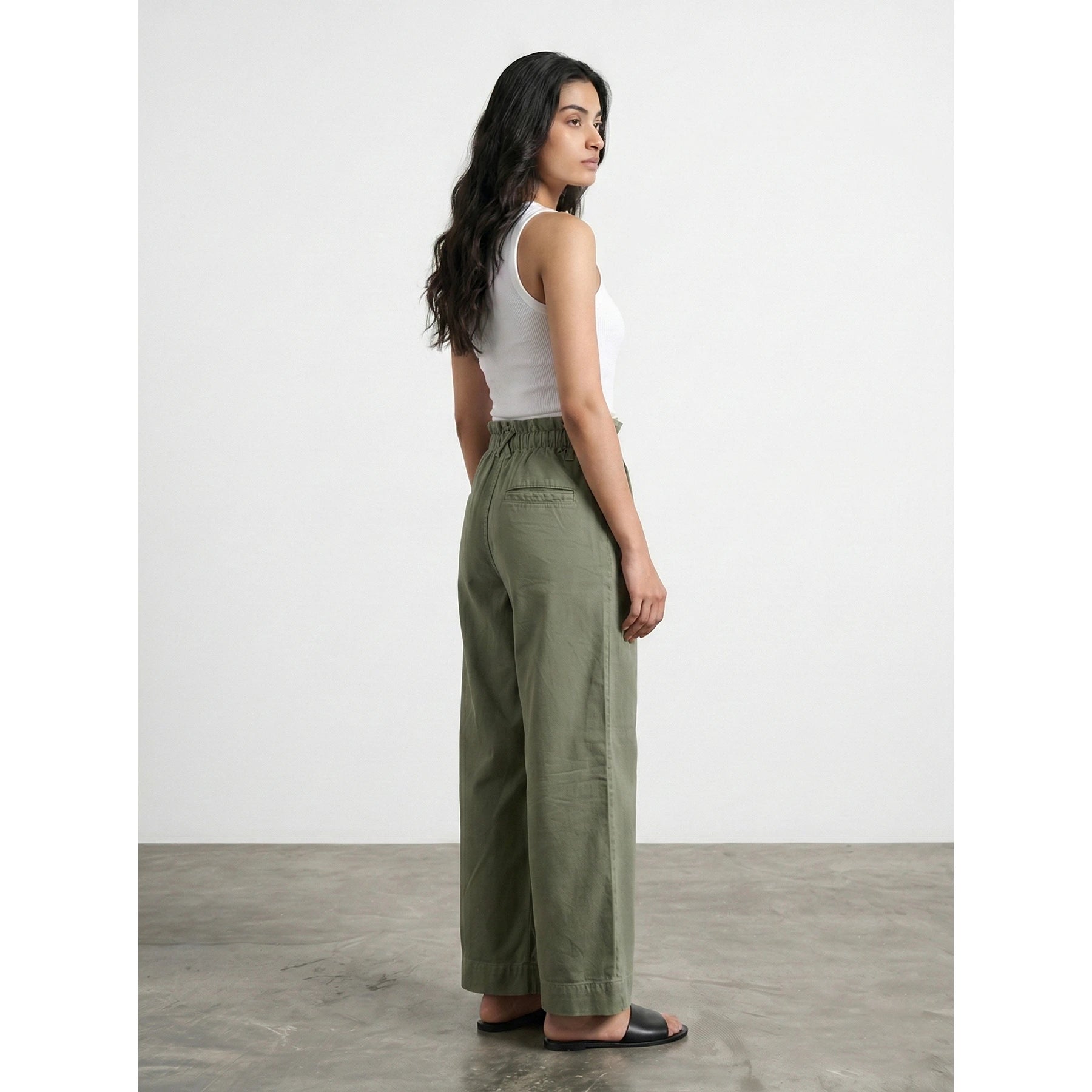 Olive Wide Leg Paper Bag Culottes Jeans | Montivo Pakistan