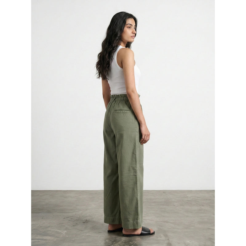 Olive Wide Leg Paper Bag Culottes Jeans | Montivo Pakistan