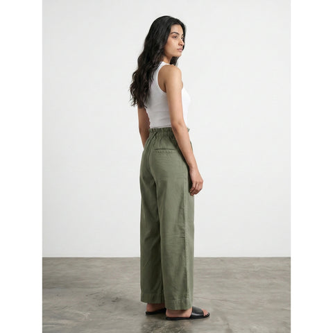 Olive Wide Leg Paper Bag Culottes Jeans | Montivo Pakistan