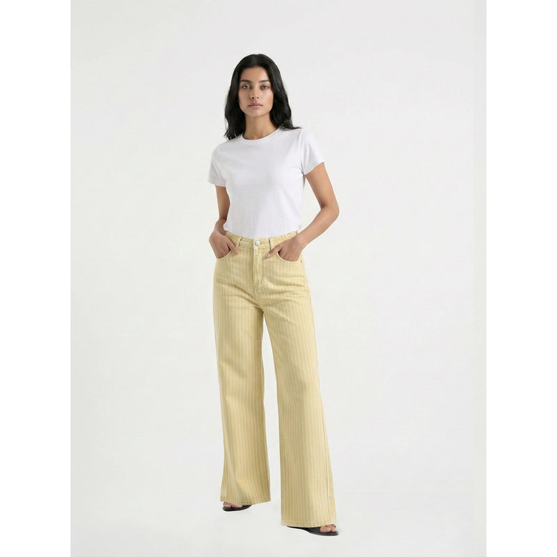 Yellow Wide Leg Stripes Jeans | Montivo Pakistan