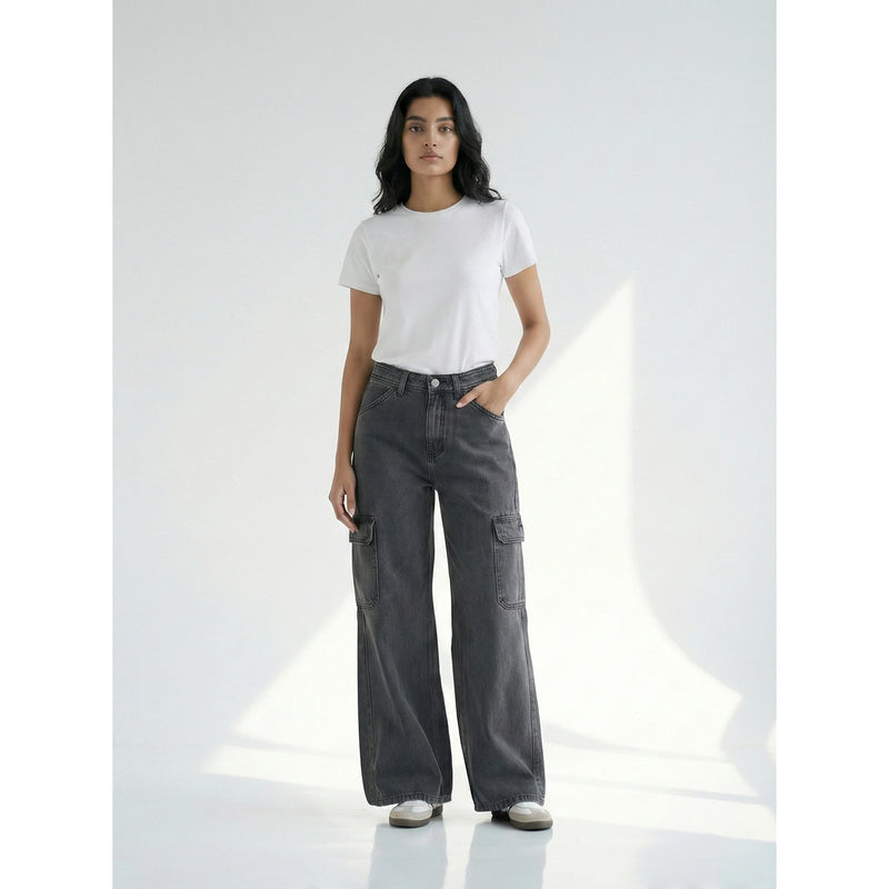 Charcoal Wide Leg Cargo Jeans | Montivo Pakistan