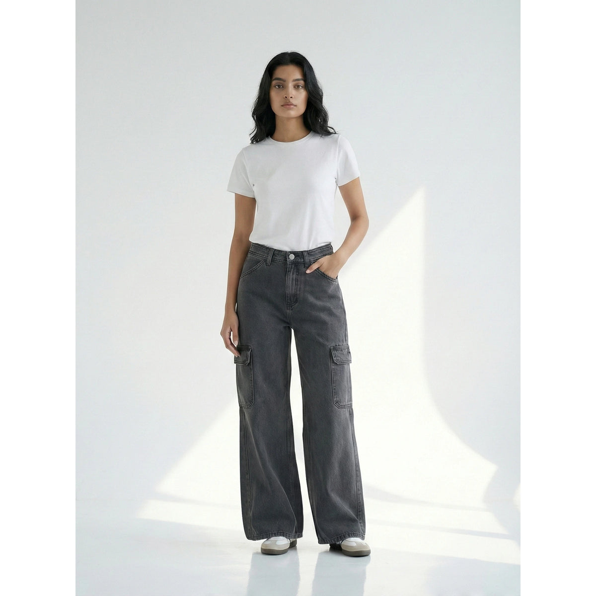 Charcoal Wide Leg Cargo Jeans | Montivo Pakistan