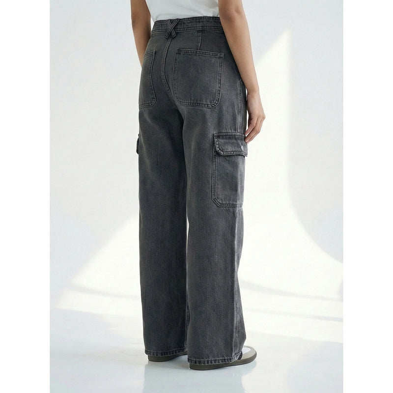 Charcoal Wide Leg Cargo Jeans | Montivo Pakistan