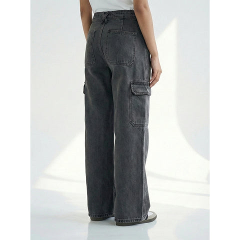 Charcoal Wide Leg Cargo Jeans | Montivo Pakistan