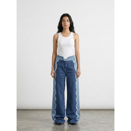 Wide Leg Patch Detailing Jeans