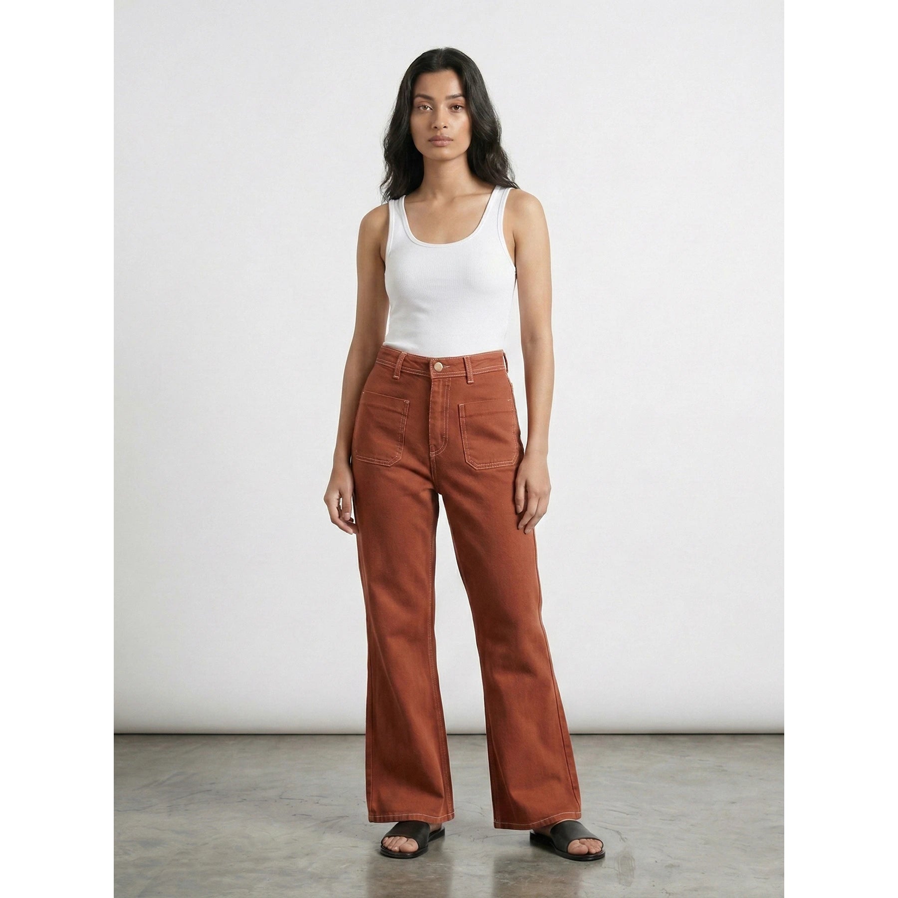 Rust Loose Flare Jeans | Montivo Pakistan