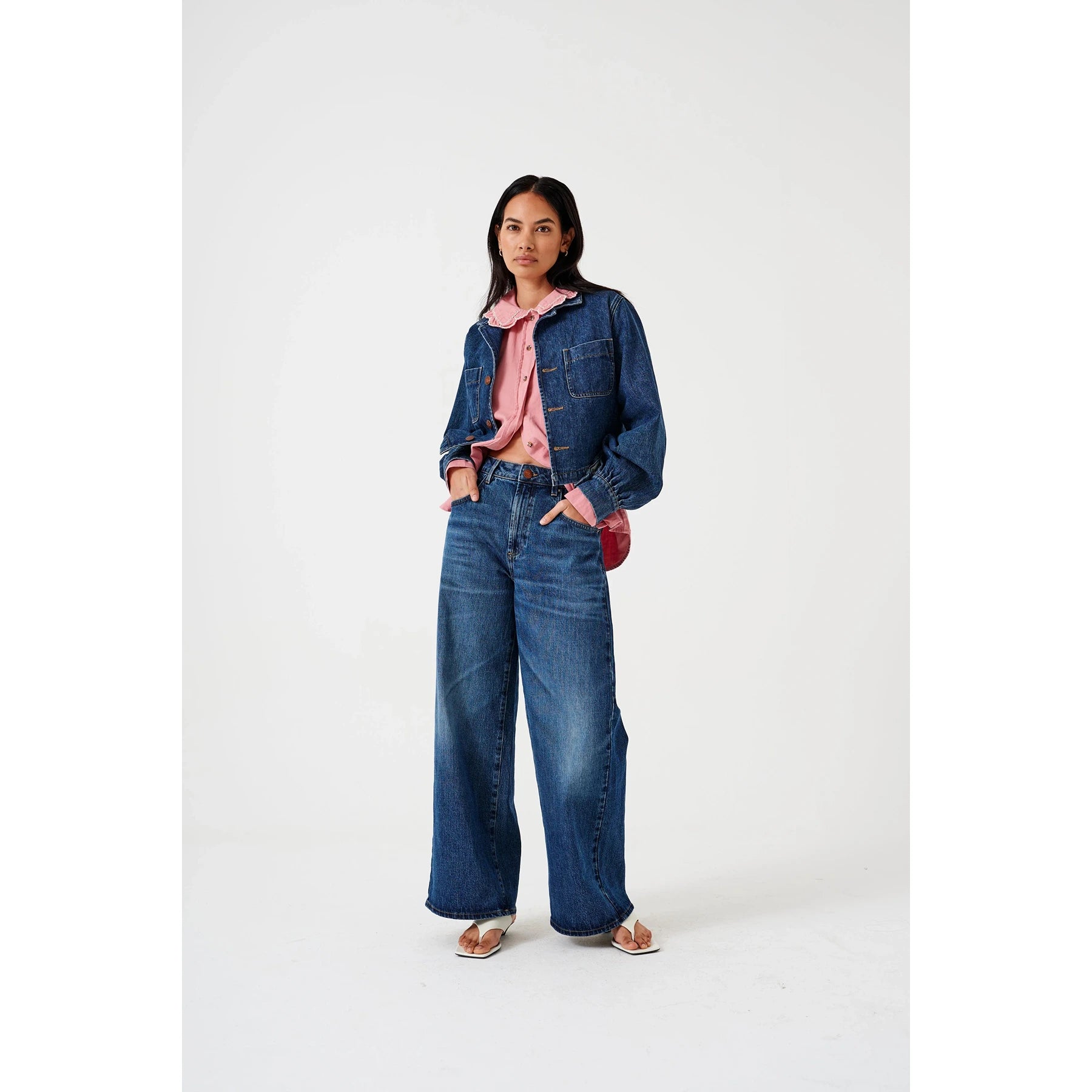 Dark Blue Wide Leg Jeans | Montivo Pakistan