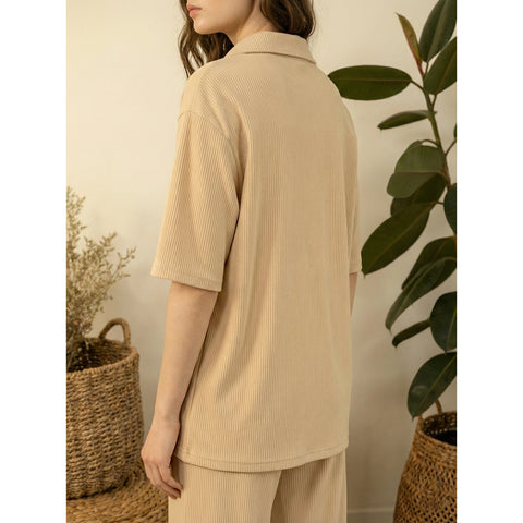 Beige Ridge Textured Oversized Shirt | Montivo Pakistan