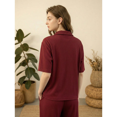 Burgundy Ridge Textured Oversized Shirt | Montivo Pakistan