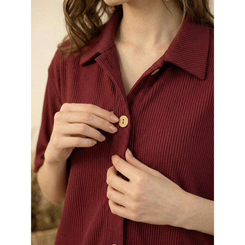 Burgundy Ridge Textured Oversized Shirt | Montivo Pakistan
