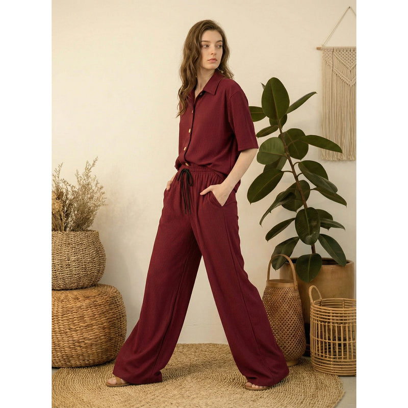 Burgundy Ridge Textured Oversized Shirt | Montivo Pakistan