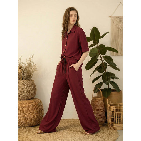 Burgundy Ridge Textured Oversized Shirt | Montivo Pakistan