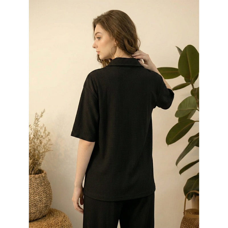 Black Ridge Textured Oversized Shirt | Montivo Pakistan