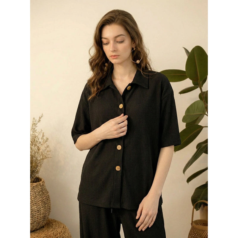 Black Ridge Textured Oversized Shirt | Montivo Pakistan