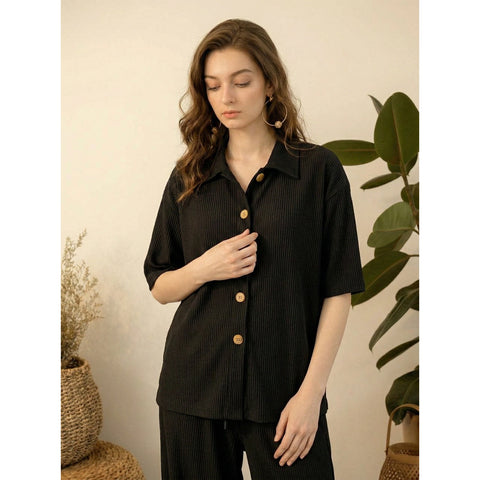 Black Ridge Textured Oversized Shirt | Montivo Pakistan