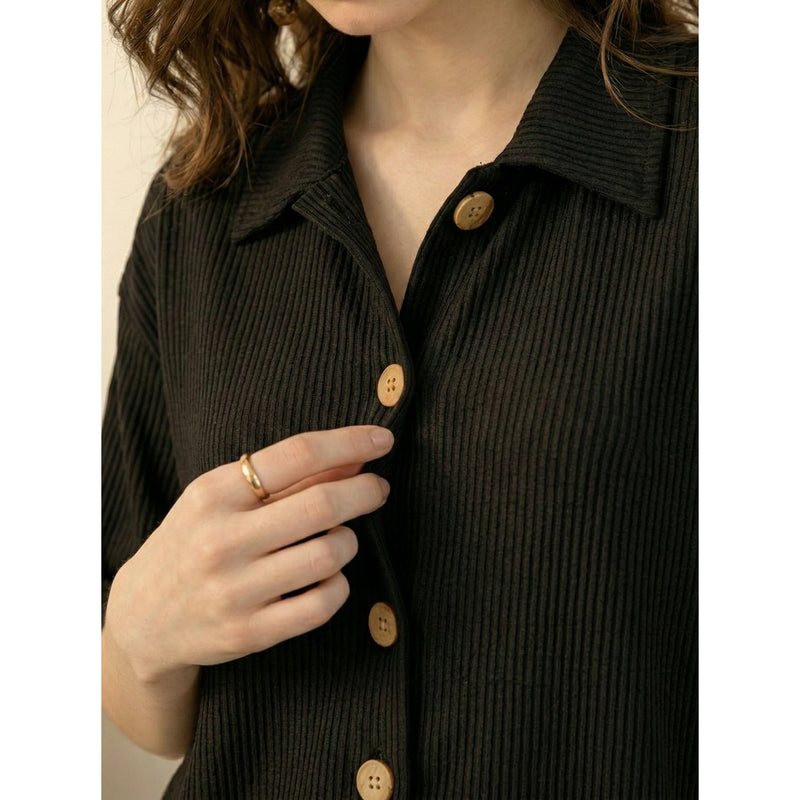 Black Ridge Textured Oversized Shirt | Montivo Pakistan