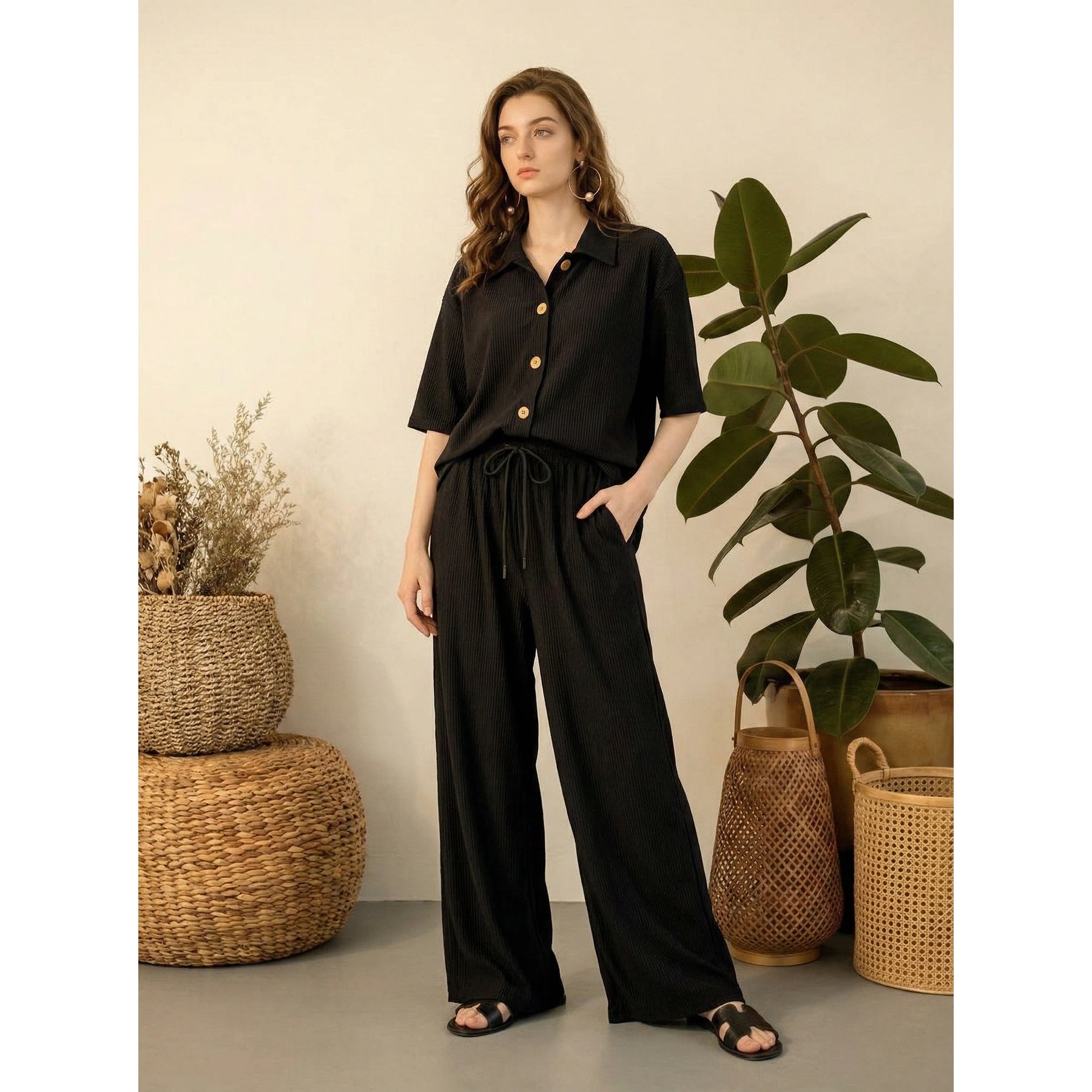 Black Ridge Textured Oversized Shirt | Montivo Pakistan