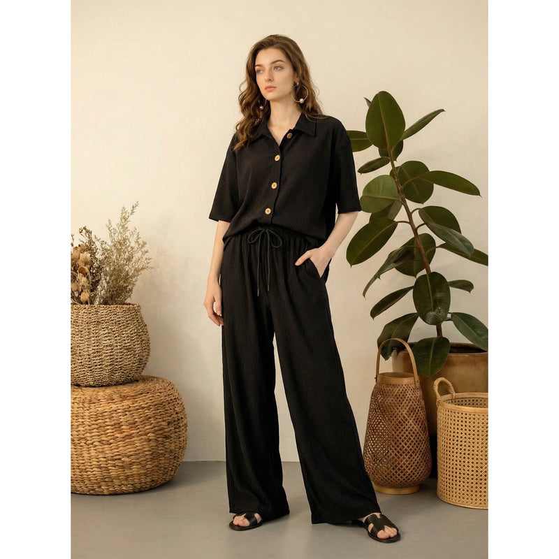 Black Ridge Textured Oversized Shirt | Montivo Pakistan