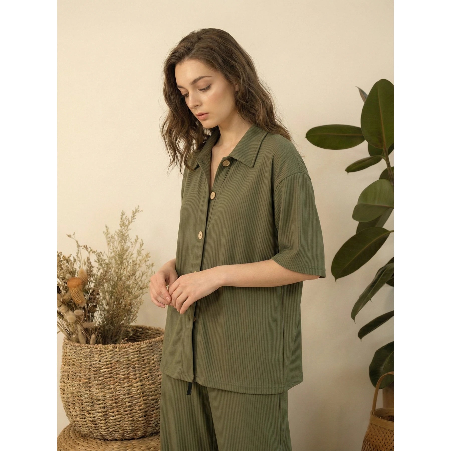 Green Ridge Textured Oversized Shirt | Montivo Pakistan