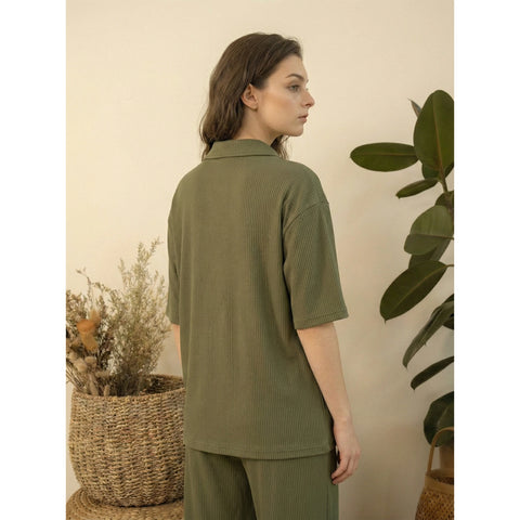 Green Ridge Textured Oversized Shirt | Montivo Pakistan
