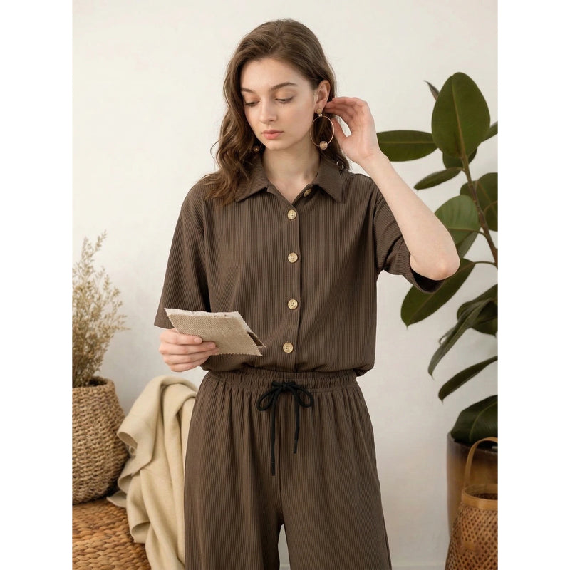 Brown Ridge Textured Oversized Shirt | Montivo Pakistan